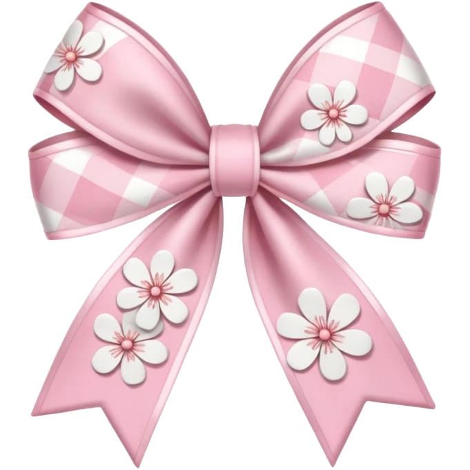 white sakura flower with a bow and plaid pattern petals emoji