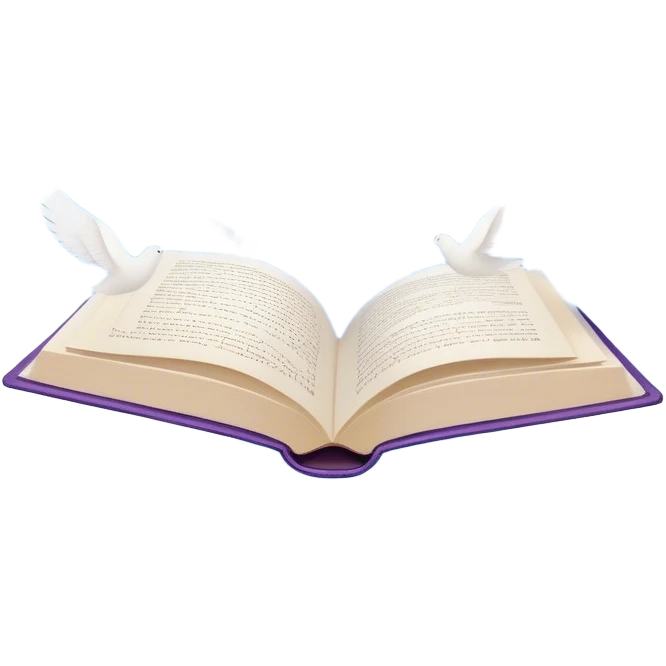 Create a dreamy, poetic emoji representing poetry. The design should feature several elegantly flying pages with short poetic columns written on them, surrounded by fluffy, soft clouds. small white silhouettes of birds should be flying out from the clouds, creating a sense of freedom and inspiration. The pages and a white feather should symbolize creativity and poetic flow. Use pastel tones like light blues, purples, and creams for the pages and background, while the clouds should be soft and ethereal. The overall design should feel whimsical, serene, and full of poetic charm. Make the background transparent. emoji