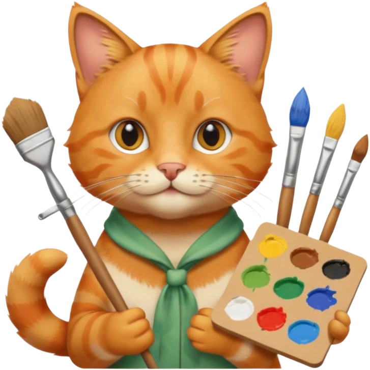 A cat holding brushes and a colour pallete because he is an artist emoji