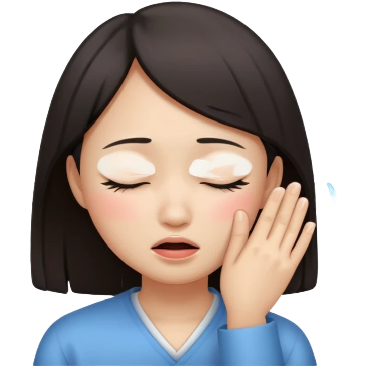 Crying asian girl with clean vibe, closing eyes emoji