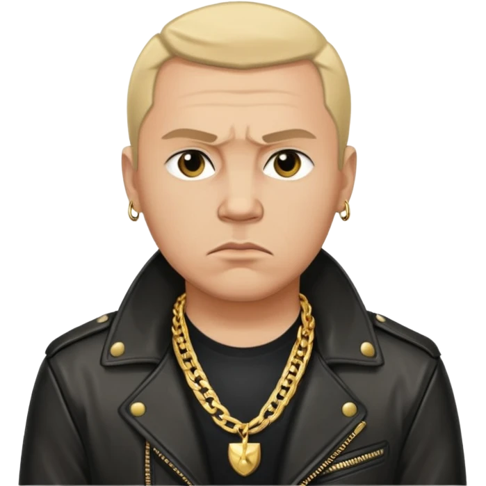 Russian 1990s gangster emoji, leather jacket, gold chain, serious face, cartoon style emoji