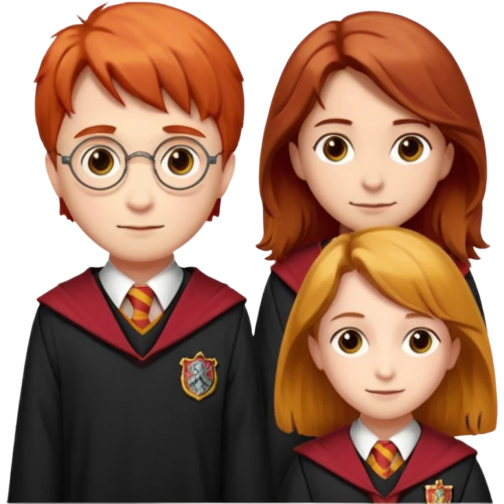 harry potter, ronald weasley and hermione granger in gryfinndor uniform emoji