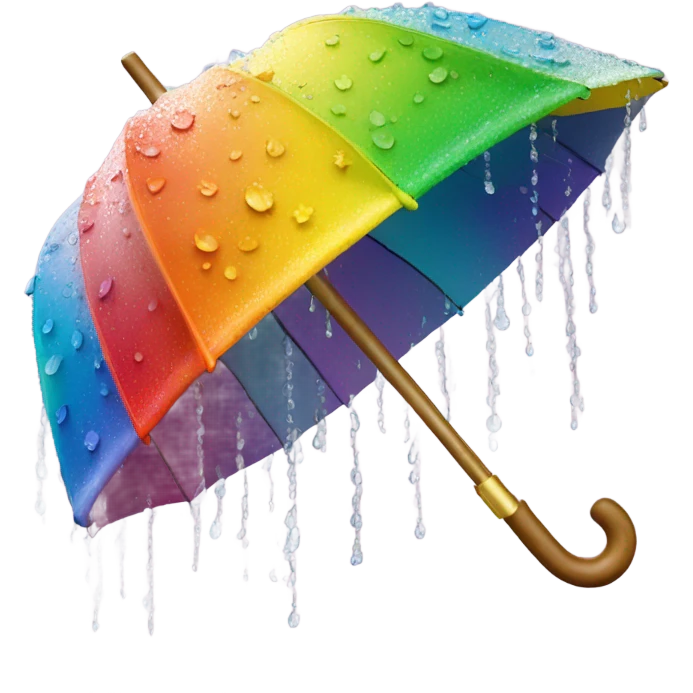 Rainbow umbrella made of flowers with dew drops dripping off and a large handle  emoji