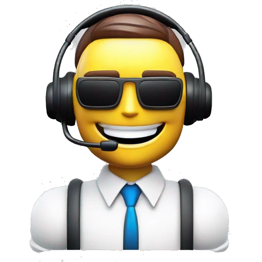 A non-threatening robot sales rep smiling and wearing a headset emoji