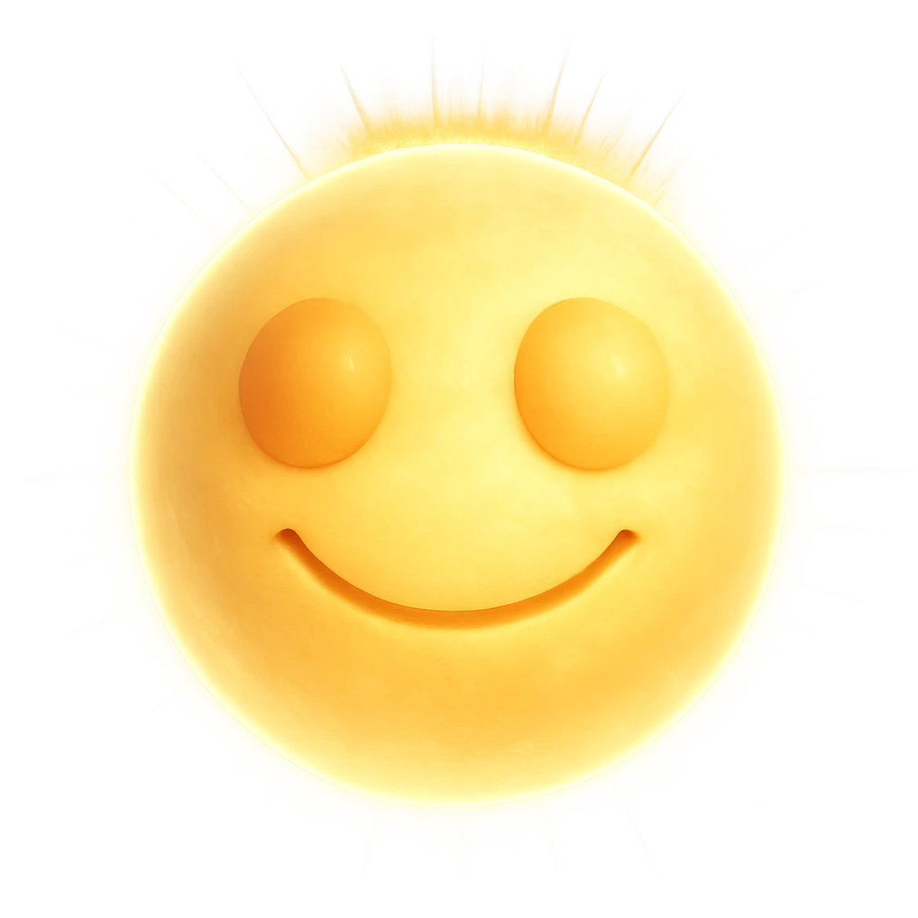 Make the ball glow with a radiant, angelic light effect, ethereal and divine with a warm, gentle smile. Remove any background. Keep the 3D emoji style. emoji
