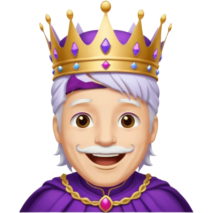اريد ملك لونه ابيض لون عينيه بنفسجيه وايضا لون ملابسه متل الملك ولونها بنفسجي واريد ان يكون لديه تاج لونه بنفسجي اريده ان يضحك emoji