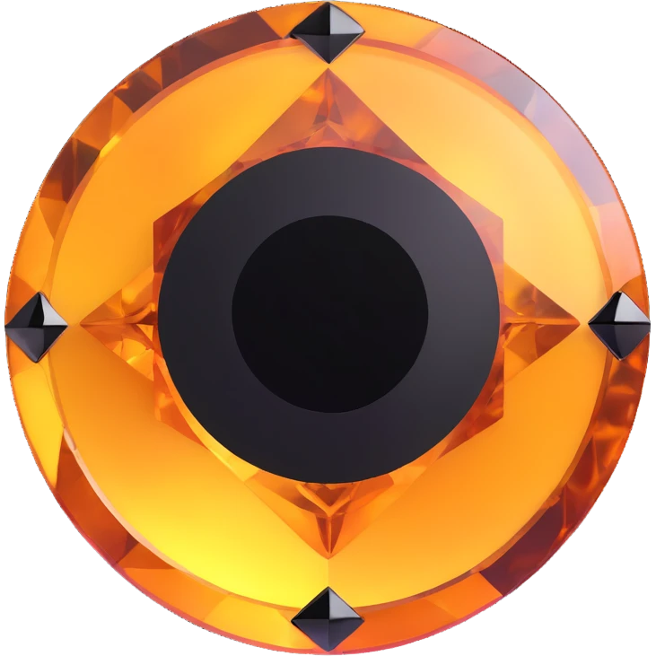 extreme up close amber round cut holographic gem with black metal accent emoji