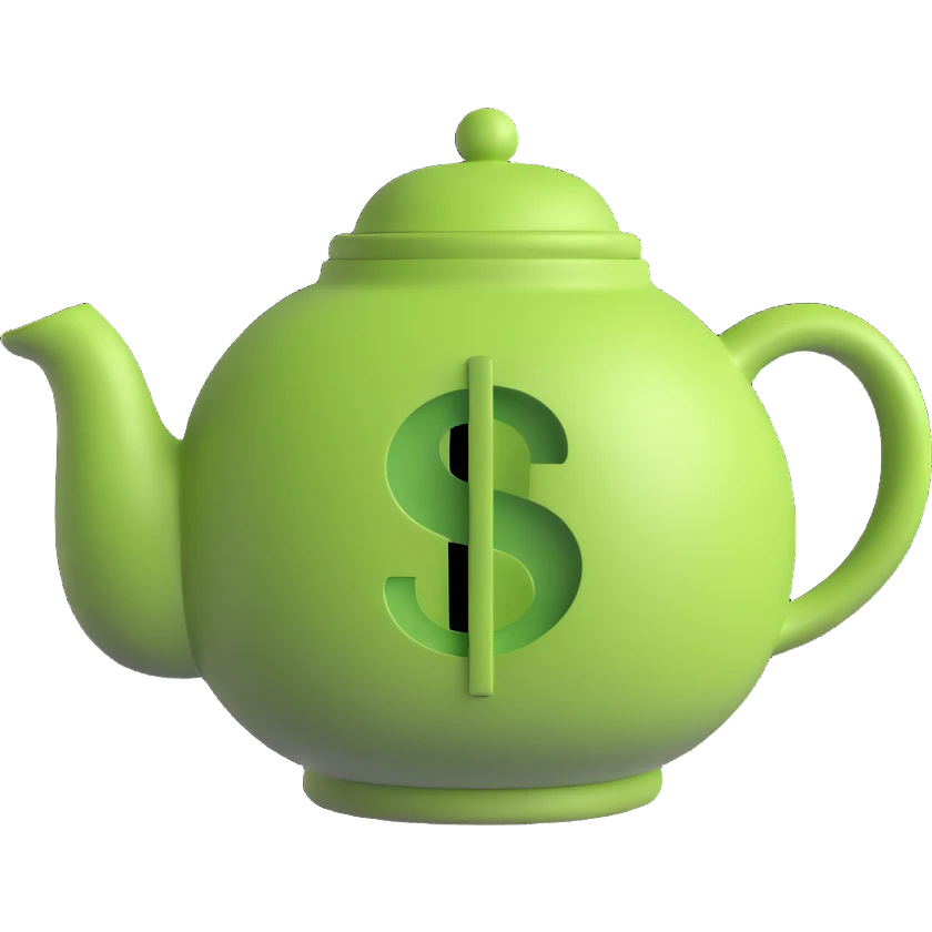 a teapot shaped like a dollar sign, creative and playful emoji