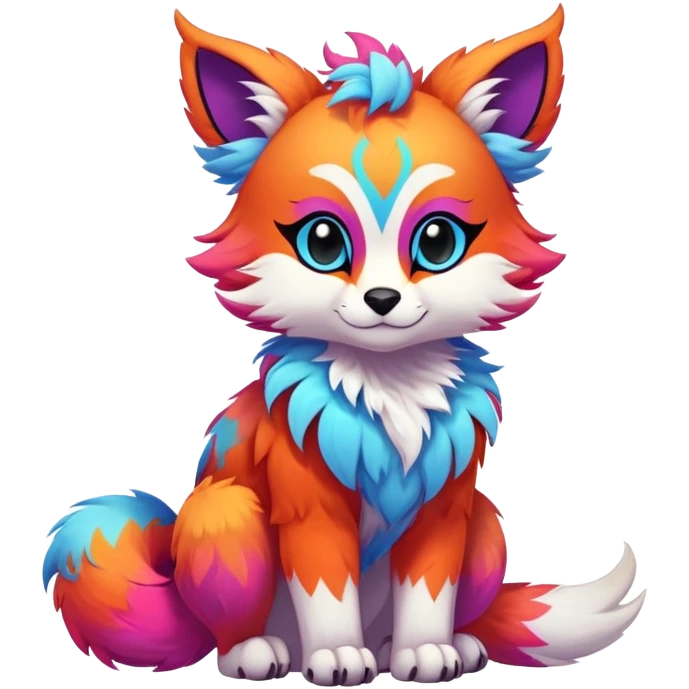 Neon-colored multi-colored cute cool exotic Falvie-Fionbri-fantasy-creature-fursona, full body, with cute markings emoji