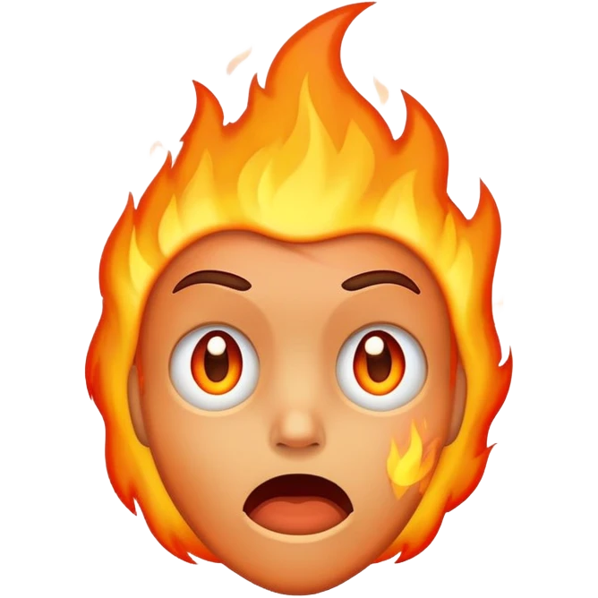 a scared face in fire in fire emoji