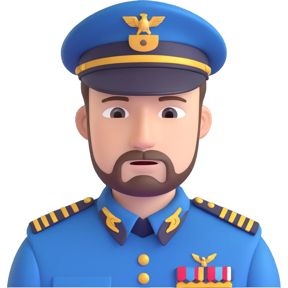A white man with stubble in a soldier's uniform and a sad face emoji