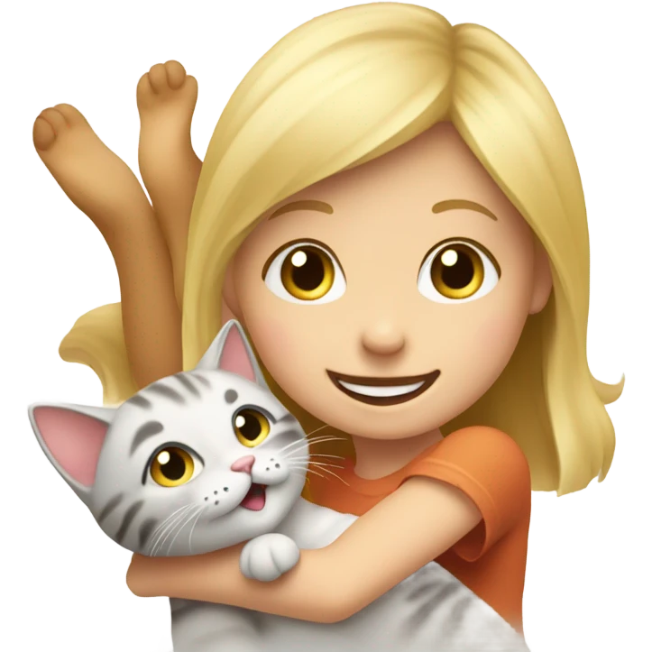 Blonde kid playing with a cat emoji