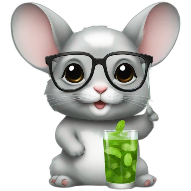chinchilla with big glasses drinking mojito emoji