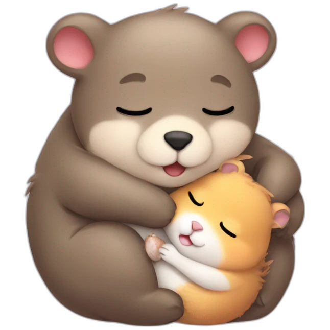 sleeping bear hugging cute hamster emoji