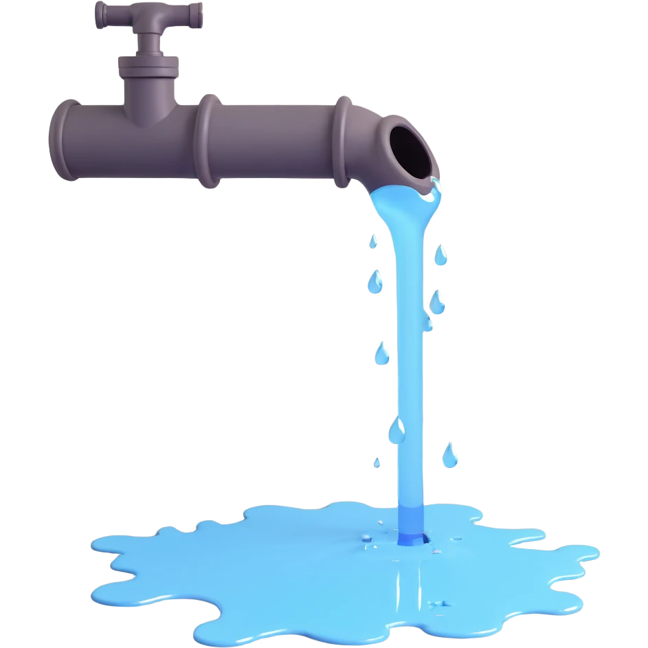 
3D render of a cracked pipe with water dripping from it, Pixar-style, clean and realistic, soft reflections, isolated on white background, professional and colorful

 emoji