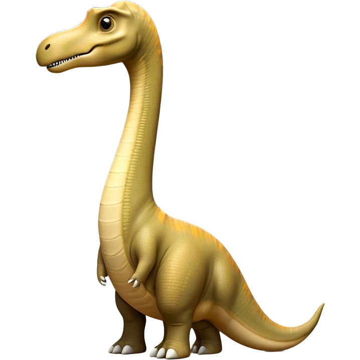 Cinematic Noble Brachiosaurus Portrait Emoji, Poised and majestic, with a towering, elongated neck stretching gracefully from a robust, column-like body, a small, gentle head with curious eyes, and subtle, textured skin in earthy tones, Simplified yet sharply defined features, highly detailed, glowing with a soft, golden radiance, high shine, intelligent and serene, stylized with an air of prehistoric grandeur, focused and calm, soft glowing outline, capturing the essence of a watchful and confident Brachiosaurus that appears ready to gracefully emerge from the screen with effortless power! emoji