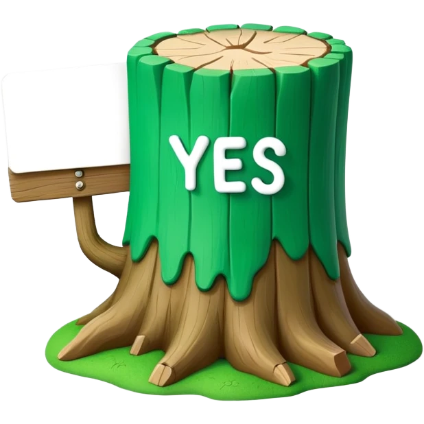 plasticine stump holds a sign with the inscription yes emoji