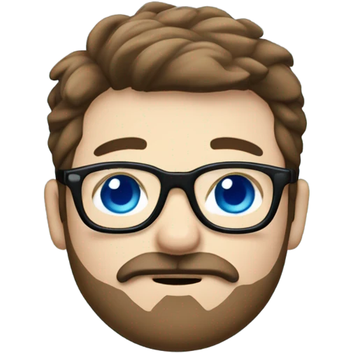 White chibi male black glasses, brown hair beard moustache blue eyes emoji