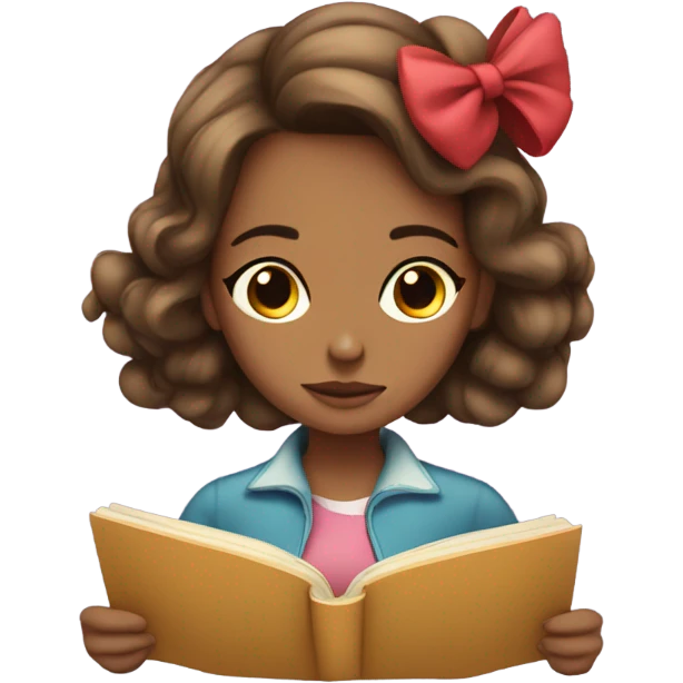 Girl with bows in her hair reading a book emoji