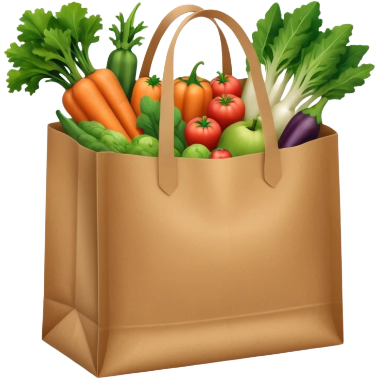 sac kraft marron ouvert avec des légumes et des fruits dedans  emoji