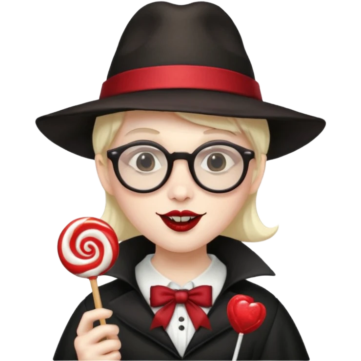 Vampire with lollipop, hat and glasses emoji