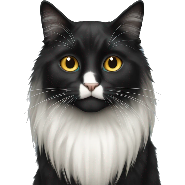 black cat long-haired with half white head emoji