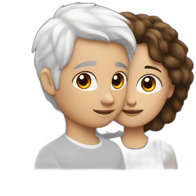 Une fille blanche et brune et un garçon métisse aux cheveux noirs sont amoureux emoji