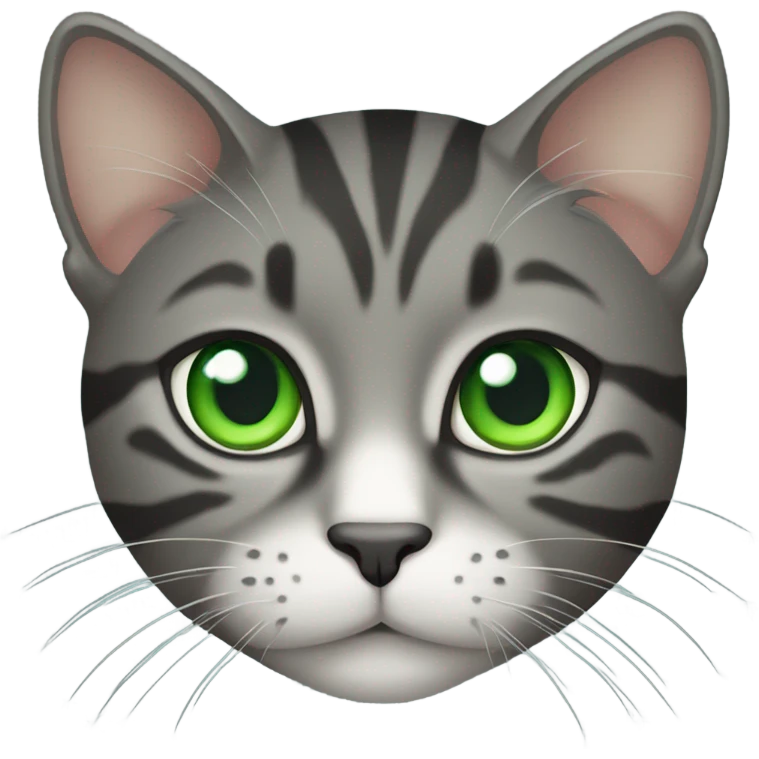 Dark grey tabby cat with green eyes emoji