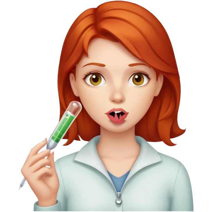 Redhead woman with thermometer in her mouth emoji