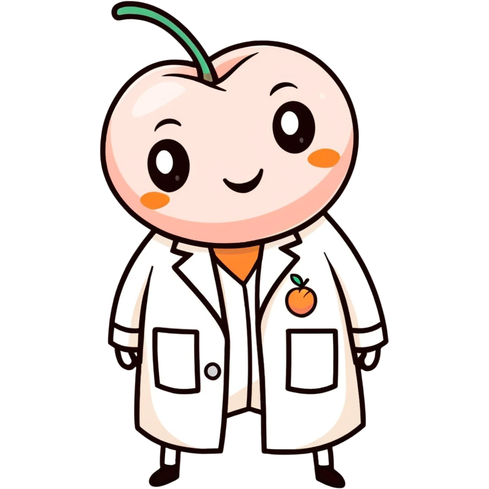 A cute little scientist, bug that looks like a peach emoji