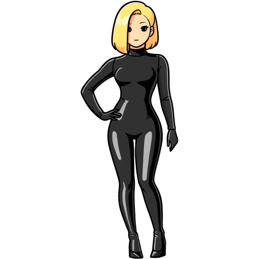 full-length girl wearing a tight latex bodysuit, fashion pose emoji