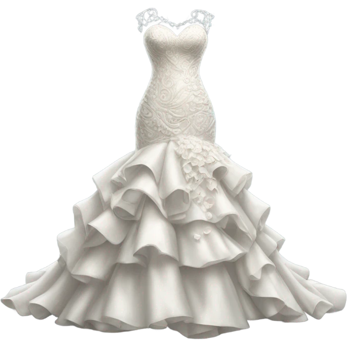 Hyper Realistic ornate Wedding dress displays fish tail with frills emoji