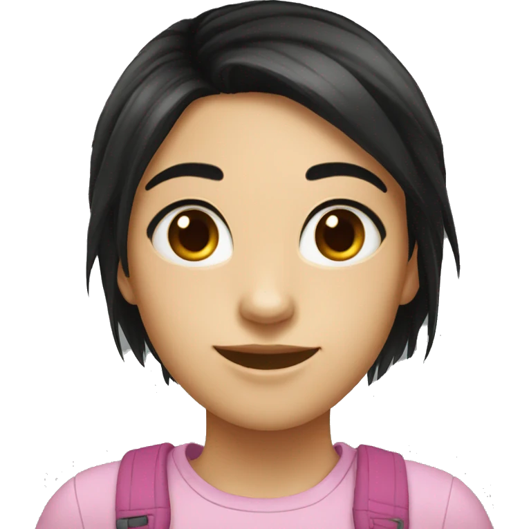 girl teenager with black hair dark brown eyes smilling emoji