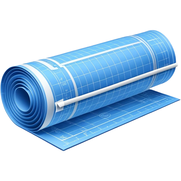 side perspective of a blue rolled-up blueprint plan with white lines emoji