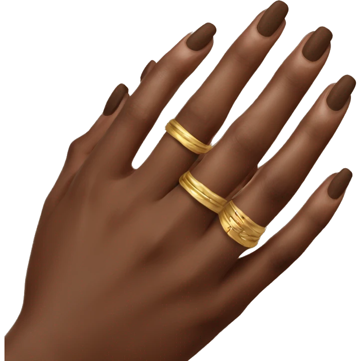 gold rings on the hand with a brown manicure emoji