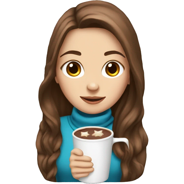 white girl with brown long hair and a hot chocolate emoji