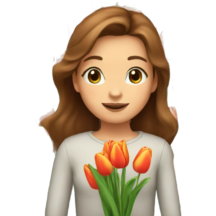 Girl with brown hair take a tulips emoji