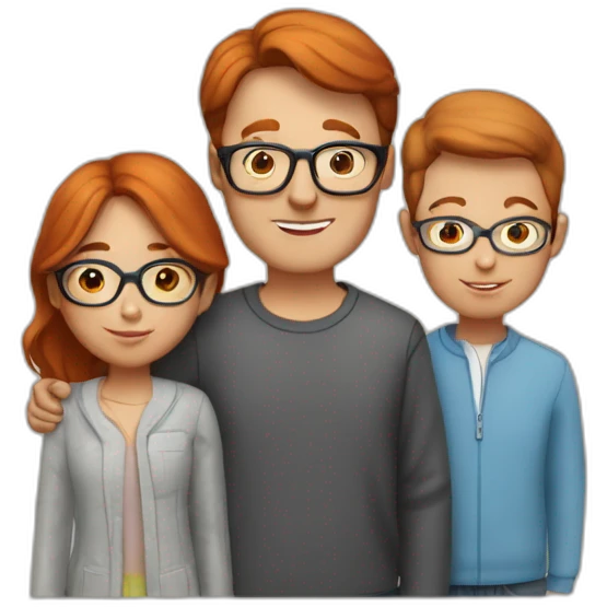 their family consists of 3 people - a mother with red hair, a father with brown hair on the sides and a small bald spot in the center, a 12-year-old boy with brown hair in glasses emoji