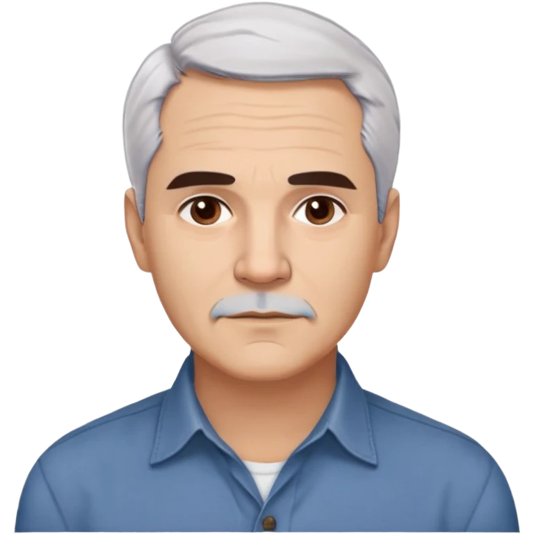 Puerto Rican actor René Monclova with round face, wide jaw, light skin. Expressive dark brown eyes, thick eyebrows. Short gray/white hair with receding hairline. Clean-shaven. Friendly expression. Wearing a dark button-down shirt. Distinguished older man with charismatic appearance. emoji