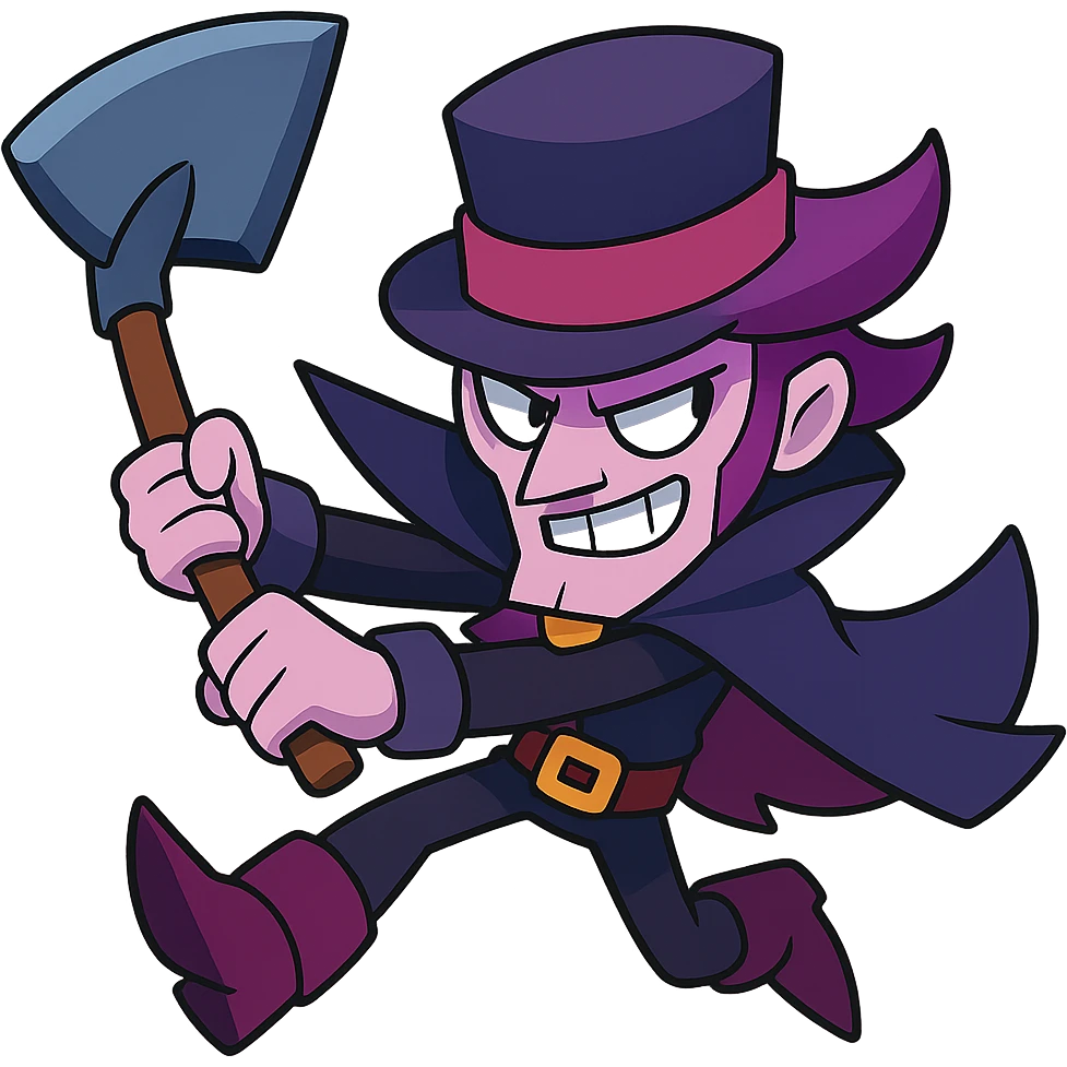 Mortis from Brawl Stars swinging his shovel, vibrant cartoon style emoji