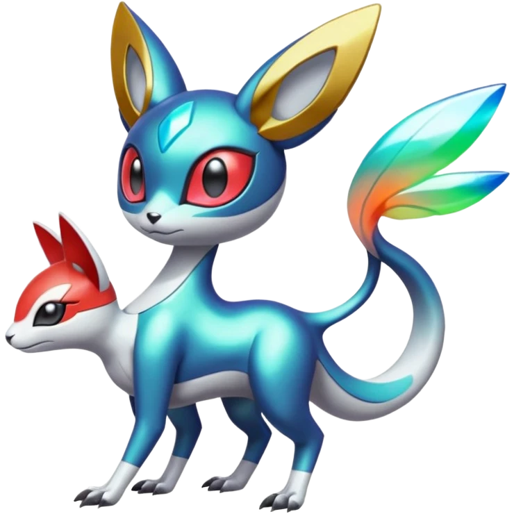 Shiny Colorful Futuristic Vernid-Trico-Meloetta-Latias-Koraidon-Peppercat-Protogen-Pokémon-Digimon-Fakémon-fusion-hybrid-creature emoji