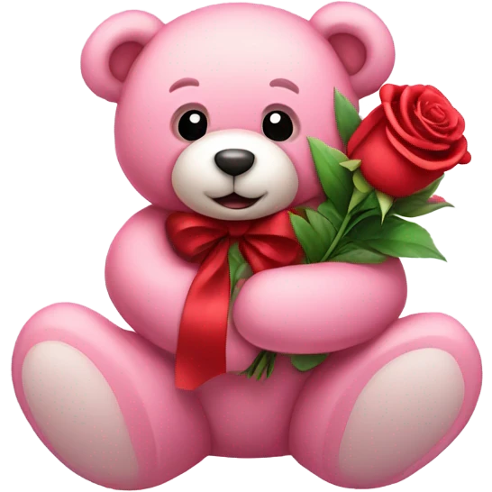 Happy Valentines Yoyi big pink teddy bear holding red roses  emoji