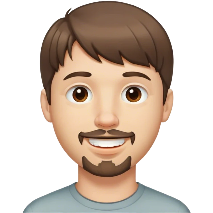  white male, short medium brown colored hair with bangs and goatee, nose and lip piercing,  smiling with mouth closed emoji