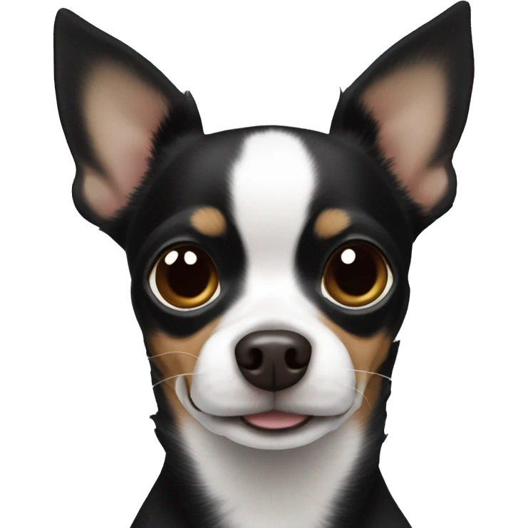 Black chihuahua mix with very large ears and brown eyes and some white hairs  emoji