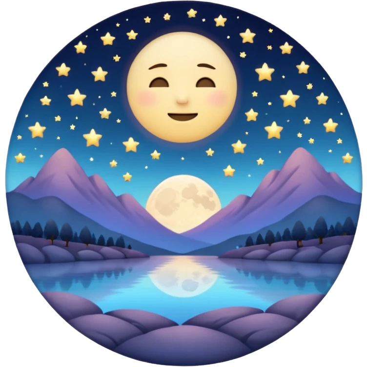 "Design a calming circle emoji for evening reflection. Soft moonlight, gentle stars, peaceful twilight sky, or spiritual symbols. No people - emphasize tranquil colors, night sky elements, and serene spiritual imagery." emoji