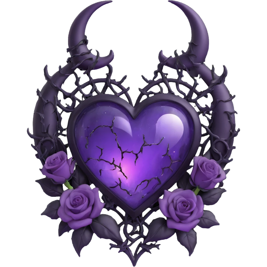 gothic heart purple glass crescent moon black roses devil horns glowing tips stardust lightning rain cracked glass emoji