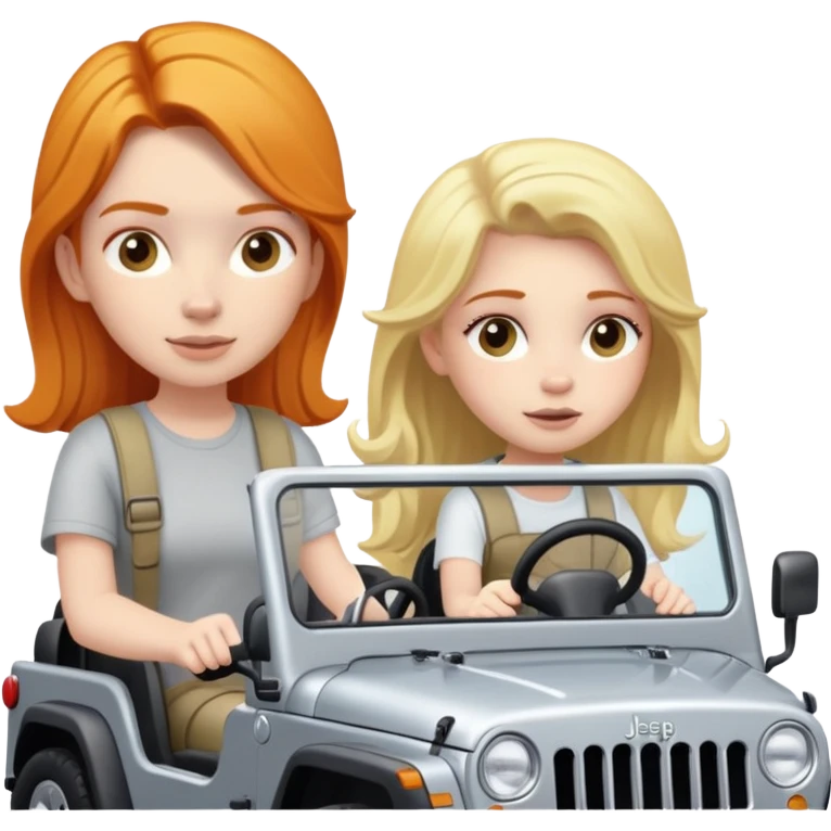 Ginger girl driving silver jeep with blonde girl passenger  emoji