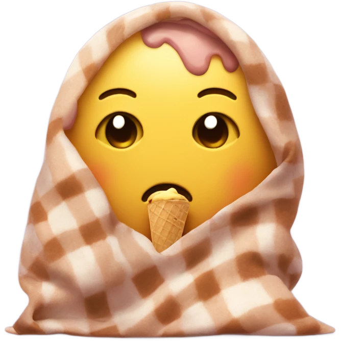 A sad face in a blanket with ice cream emoji
