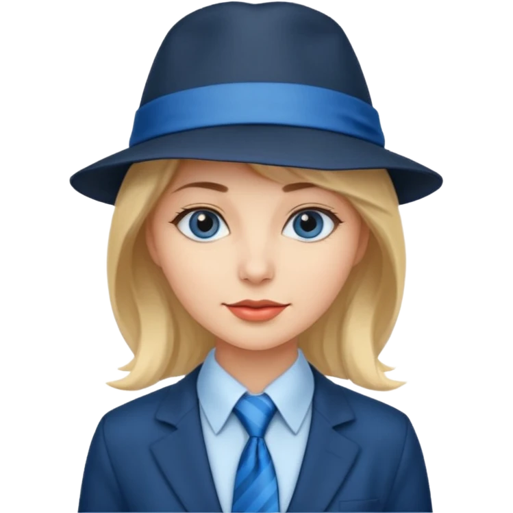 Blue neck tie with hat women emoji