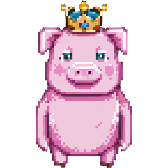 minecraft pig full body pink blocky animal with square head wearing a crown emoji